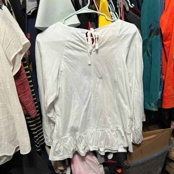 Banana Republic White Drop Waist Puff Sleeve Prairie Top Size Small - "Terra" - Picture 5 of 12